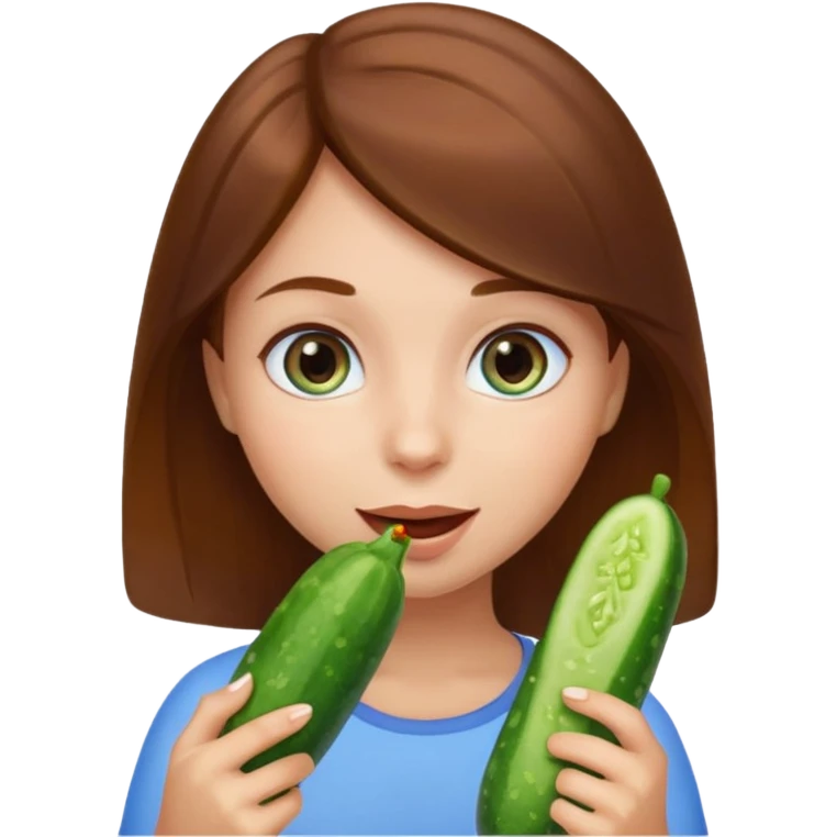I want a brown hair blue eyes girl emoji, sucking a cucumber and holding two more in her hands emoji