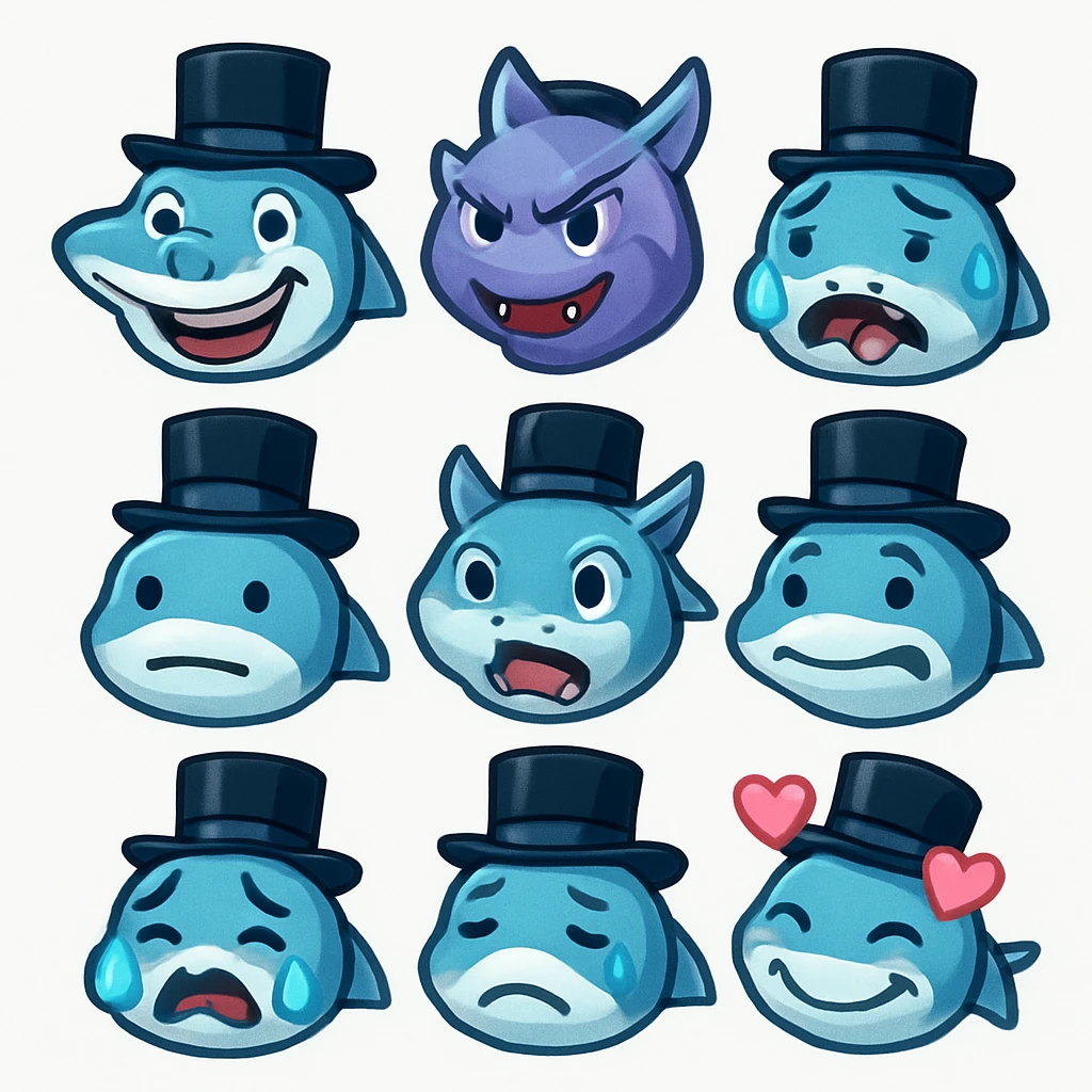 Shark with a top hat emoji
