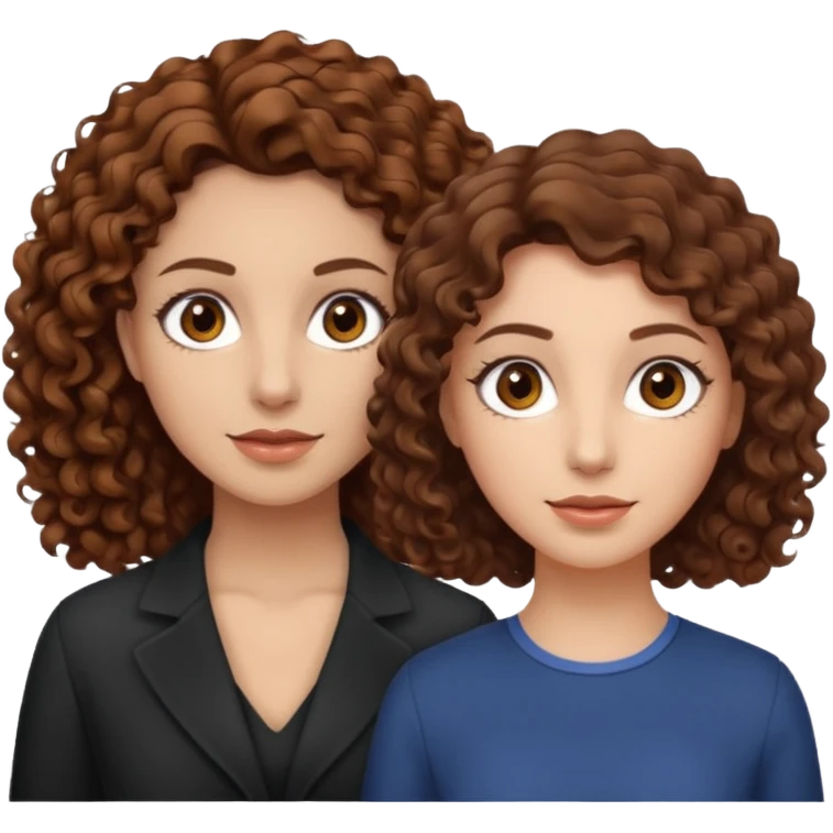 A woman with brown curly hair and brown eyes next to a woman with a slightly lighter shade of brown hair but the same brown eyes emoji