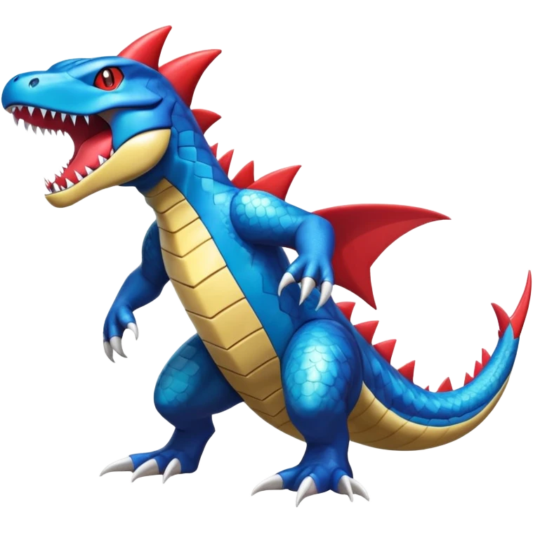 Shiny Exotic Colorful epic Garchomp-Gabite-Salamence-Koraidon-Feraligatr-Fakémon-hybrid-creature (full body)  emoji