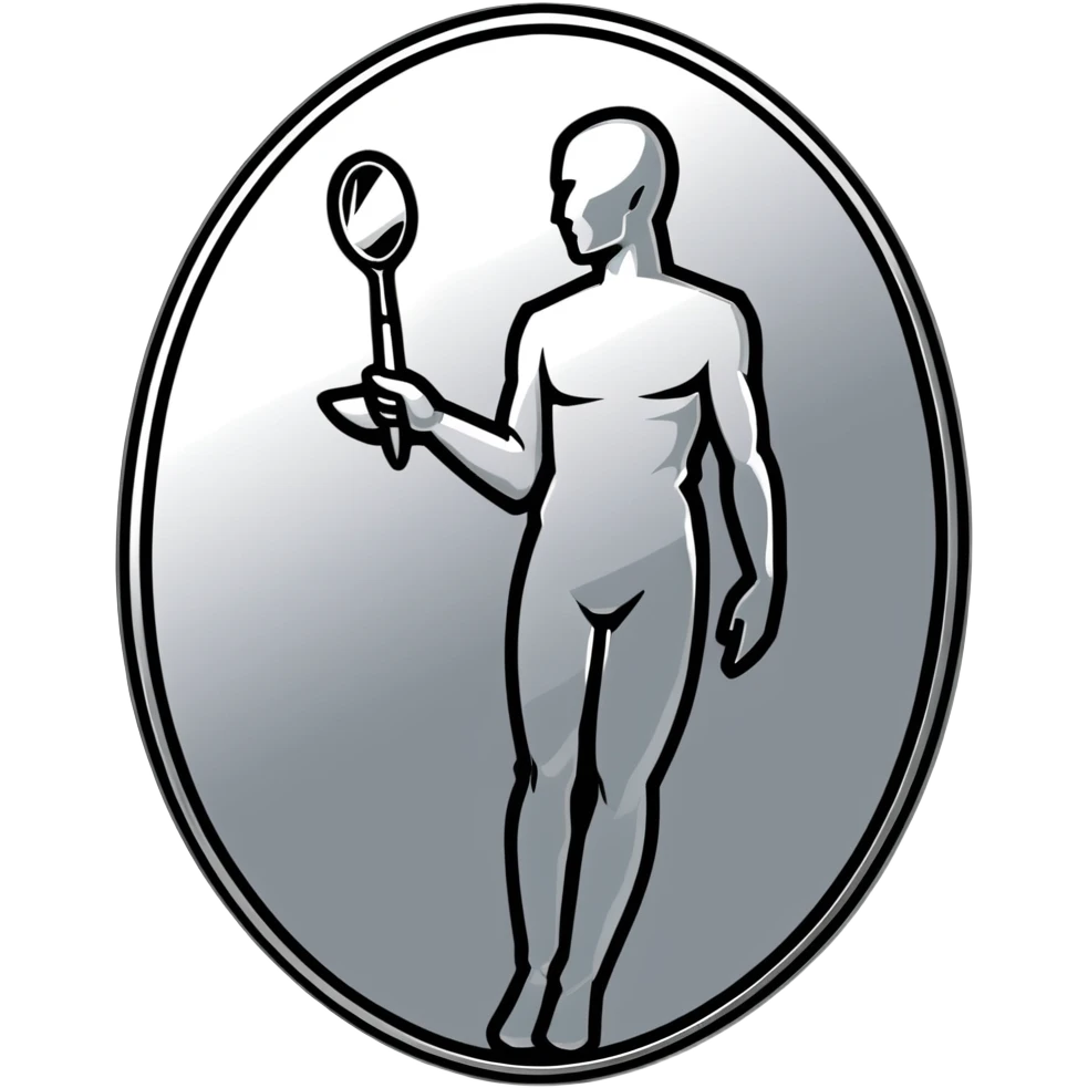A paintbrush transforming into a silver human silhouette sculpture emblem, symbol of artistic identity, with a mirror-like silver metallic finish emoji