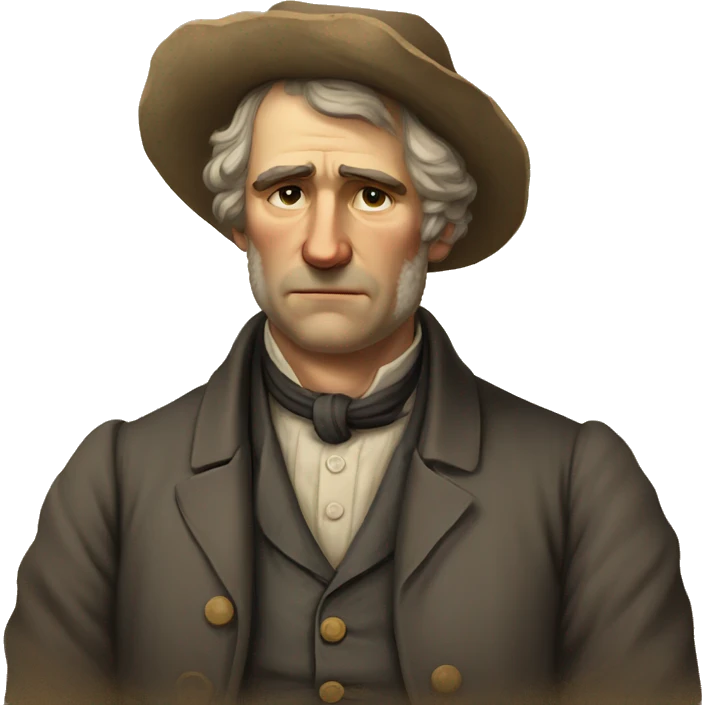 sad, handsome white man, 1800s, farmer, no mustache, very old emoji