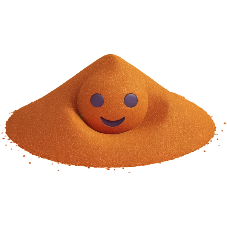 close-up of iron sand particles, metallic shimmer, emoji style emoji