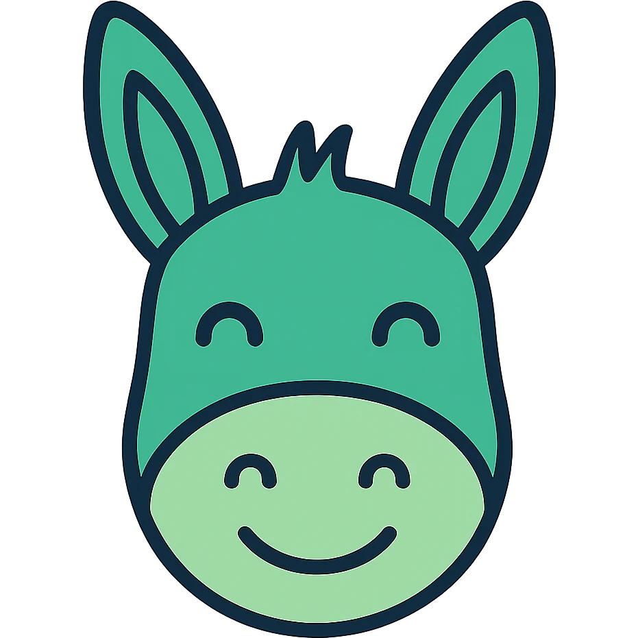 Happy donkey head icon in green tones, color outline style, no background emoji