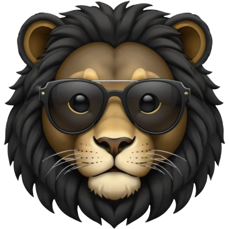 simple lion face with completely black non-transparent sunglasses emoji