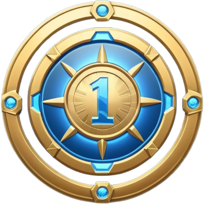 Futuristic achievement medal badge, circular shield emblem with engraved Roman numeral I and subtle “12M” detail, metallic gold and deep blue glow, sci-fi web3 game UI style, polished 3D game asset, soft energy aura, dark background, centered composition, high detail emoji