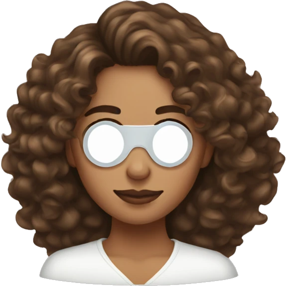 What woman with curly brown long hair applying Eye patches emoji