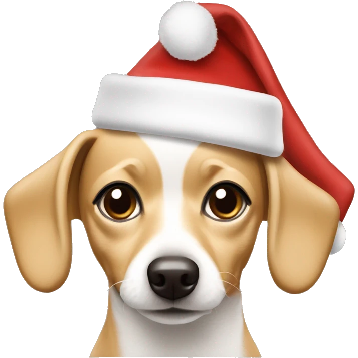 all white tan Chiweenie Christmas hat emoji
