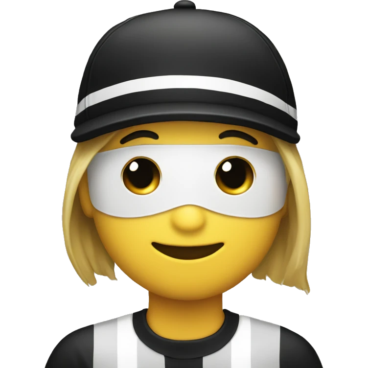 Common emoji with a people wearing a black mask on eyes, shirt with black and white stripe, black Cap  emoji