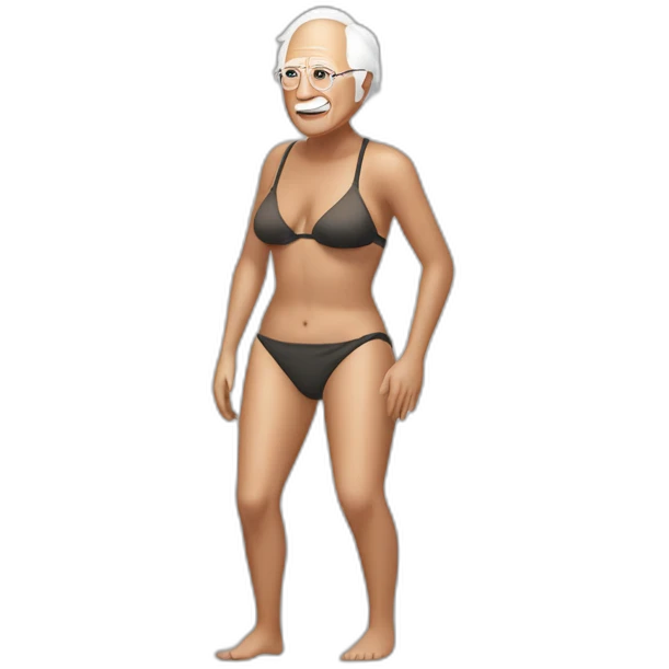 bernie sanders wearing string bikini bottoms acting out that scene from basic instinct sitting facing forward legs apart(full body, ios17) emoji