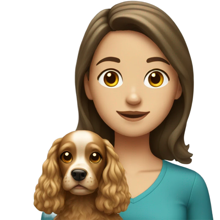 brunette girl with blonde cocker spaniel emoji