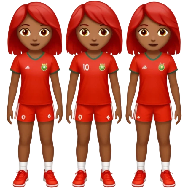 Crie uma rapariga com cabelo encaracolado, longo e frisado, olhos escuros, muitos sinais na cara, blusa vermelha e branca às riscas, calças de ganga, ténis samba fake  emoji