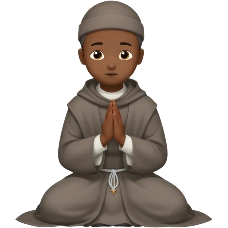 Un chico moreno con un hábito fransiscano gris ,y que el este de lado en forma de oración  emoji