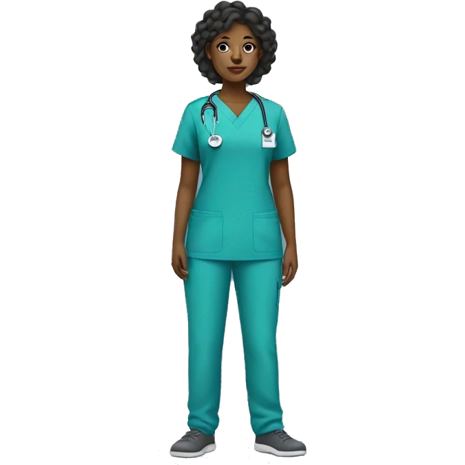 Black girl full body turned left in scrubs uniform emoji