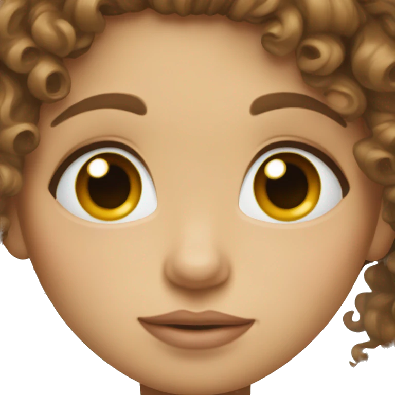 A girl with curly brown hair , puffy lips , and blue eyes emoji