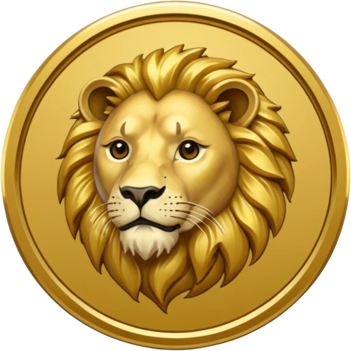 Fais un emoji de pièce d'or ronde avec l'inscription "F" dessus et un lion très détaillé gravé sur la pièce emoji