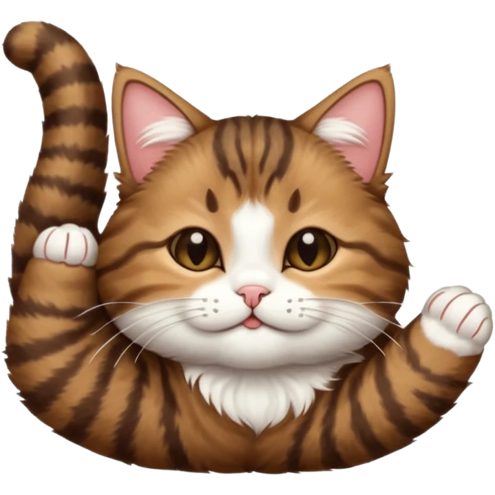 dark brown tabby and white cat in funny positions upside down with eyes closed emoji