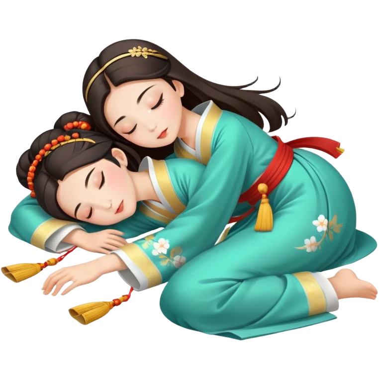 Beautiful girl in Hanfu lying on the ground sleeping emoji