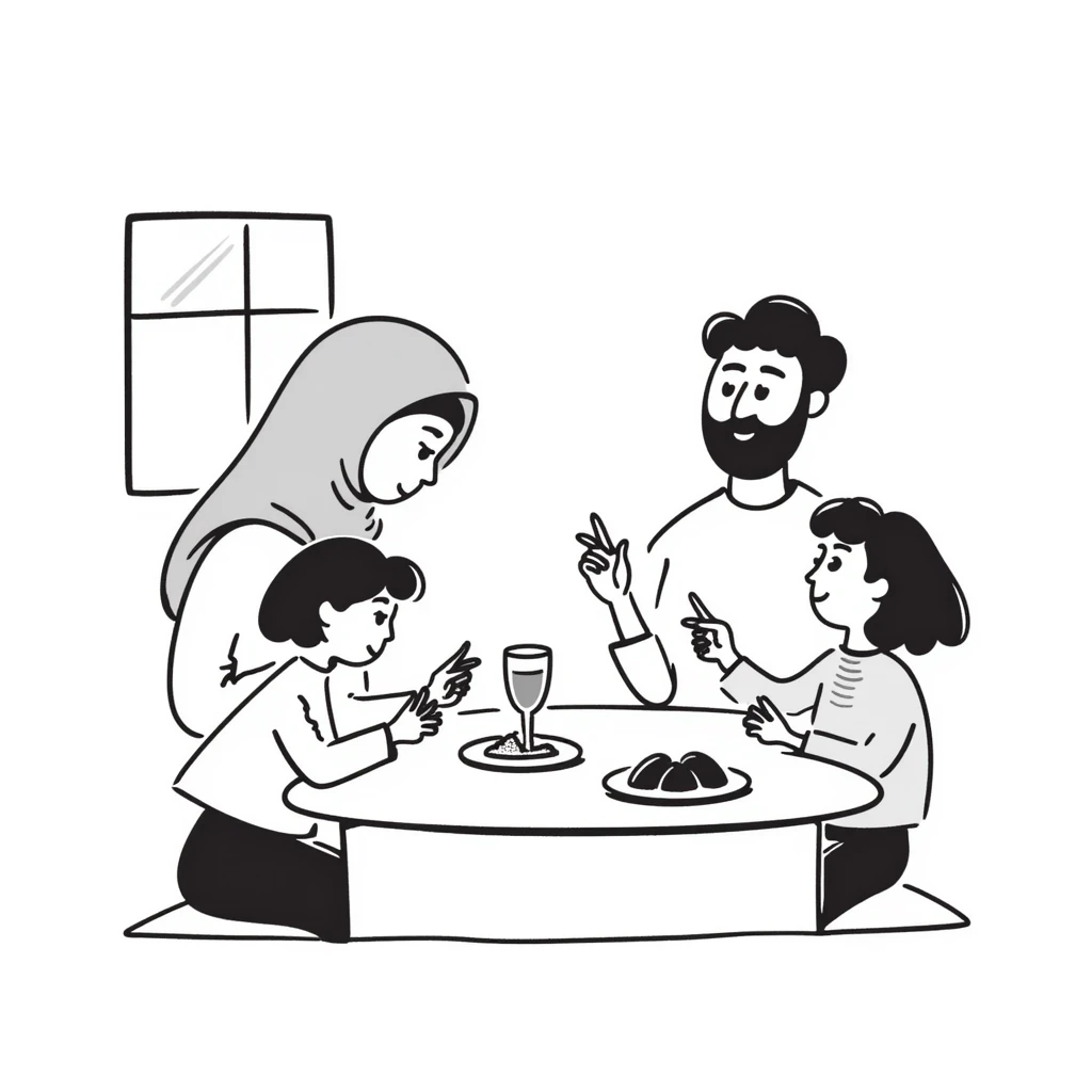Muslim family waking up for early morning meal during Ramadan emoji
