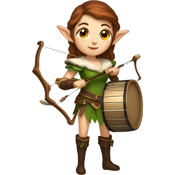 female elf bard with brown hair a drum and crossbow emoji
