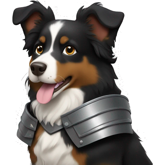 Small black australian shepherd dog with armor emoji