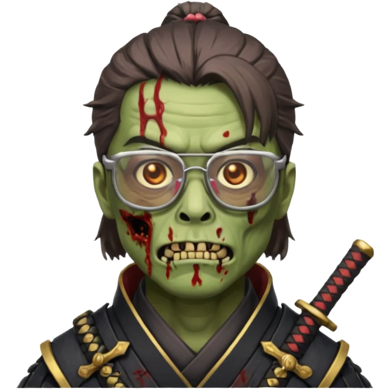 zombie samurai with glasses, highlight the glasses, more visible emoji