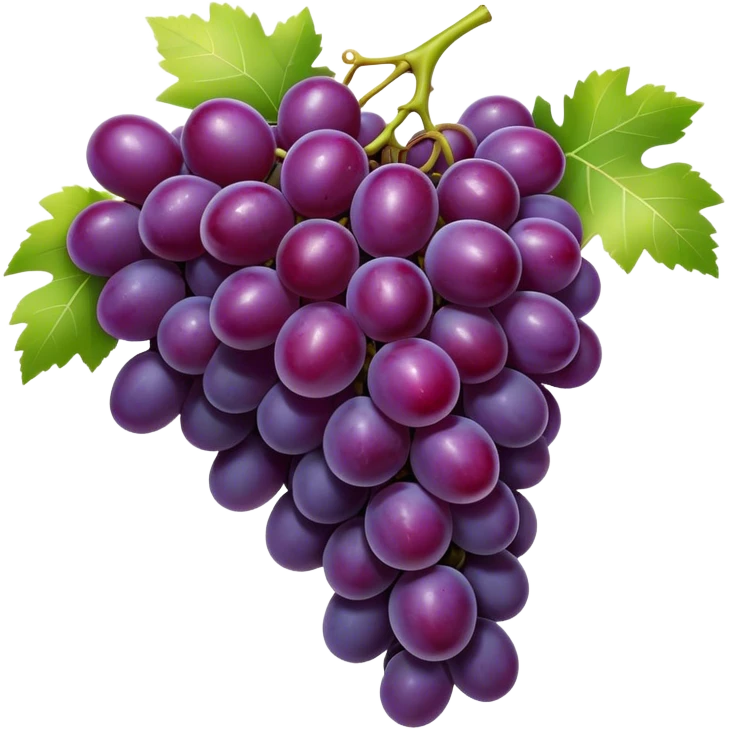 Cinematic Realistic Grapes Emoji, Clustered together in rich purple hues, with smooth, plump skins reflecting light in a glossy, delicate sheen. The stems curve slightly, holding the clusters together like a sweet, natural treasure. Soft glowing outline, capturing the essence of natural sweetness and richness in a bunch of ripe grapes! emoji