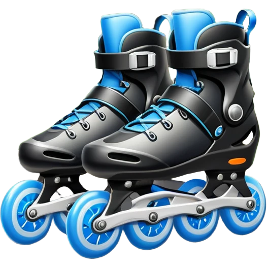 An icon showing a close-up of inline rollerblades resting on smooth asphalt in a park. The background features trees, grass, and a clear sky, with the vibrant green landscape creating a serene outdoor vibe. The skates' wheels are highlighted against the pavement. Transparent background  emoji