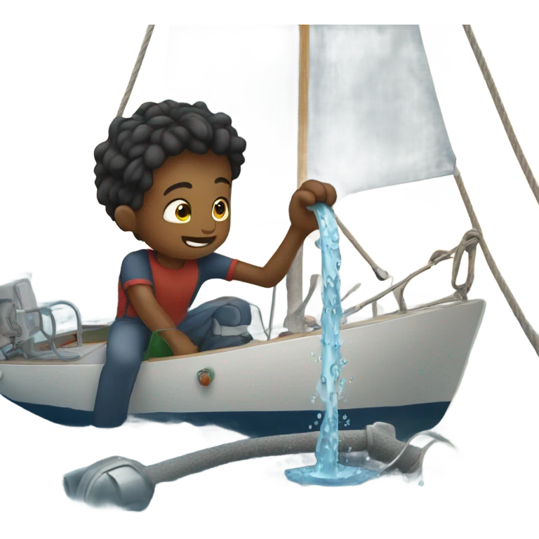 boy pouring water from a hose onto a sailboat  emoji