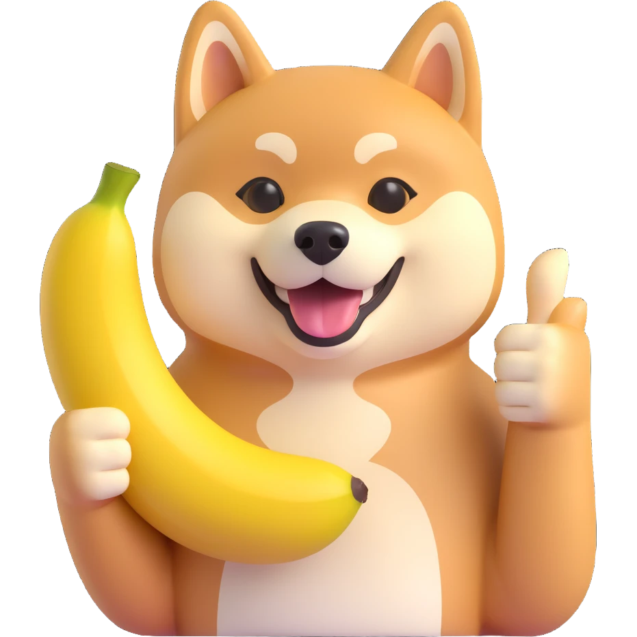 shiba inu showing thumb up and having banana emoji