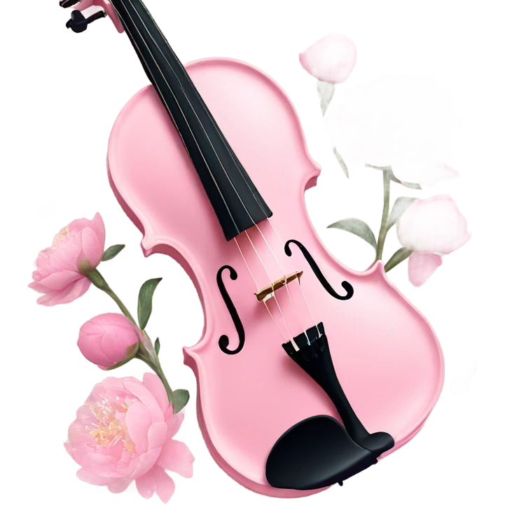 soft pastel pink violin with peonies and glitter emoji