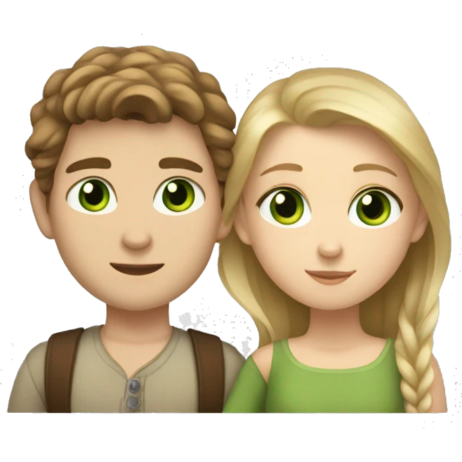 Slavic white girl with brown hair with green eyes and Slavic white boy with blond hair hugging each other  emoji