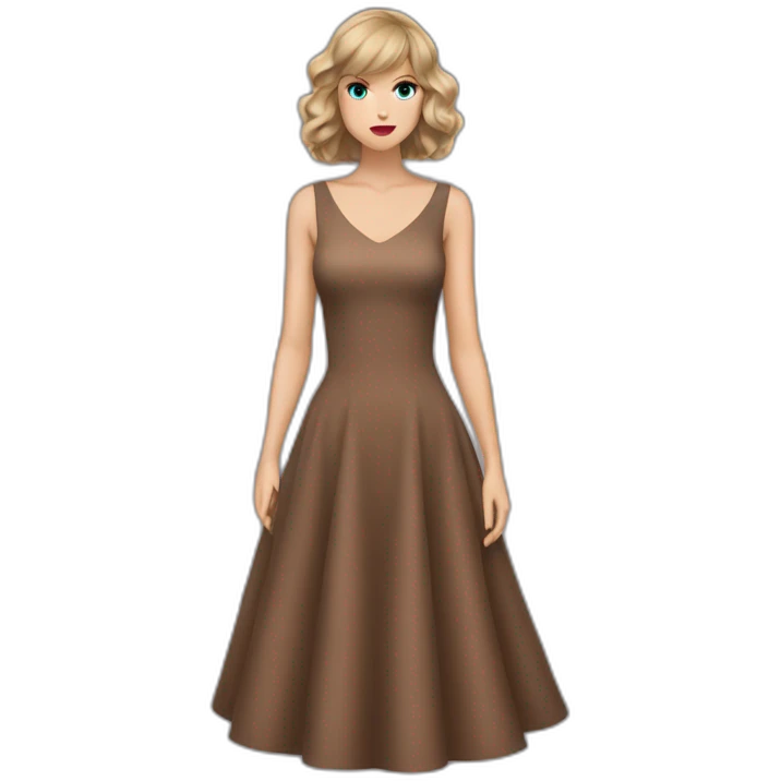Taylor Swift with a brown dress and a look lost in the void emoji
