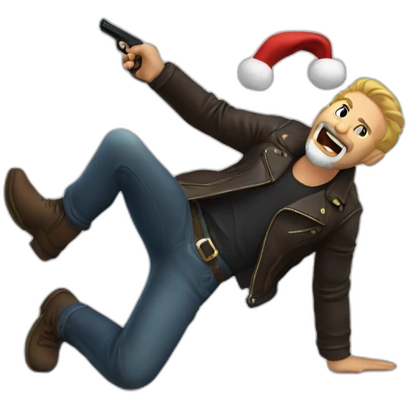 biff wiff santa beard wearing a leather jacket (full body, ios17)strandling a man and holding a pistol pointing it down at the head of a man laying on the ground emoji