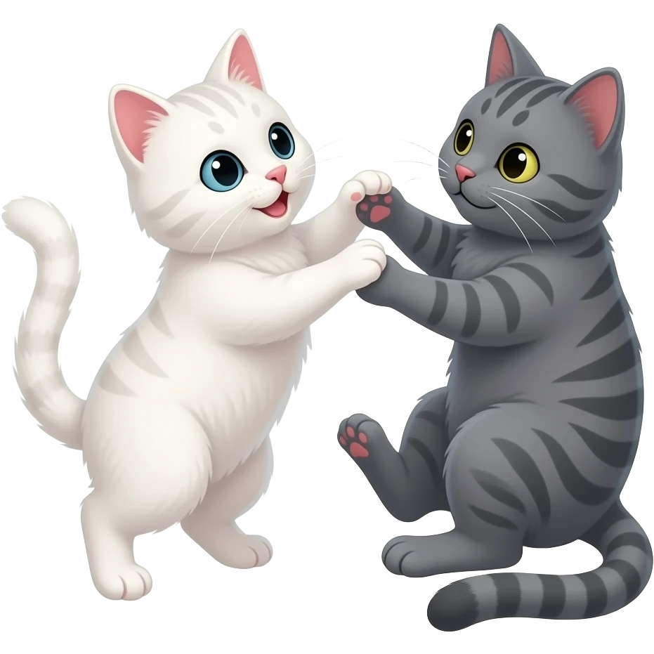 Gato blancoo y gato gris jugando emoji