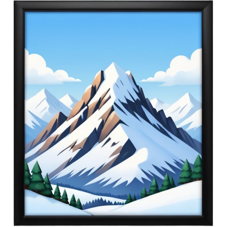 simple painting in a frame with snowing ,ountain emoji