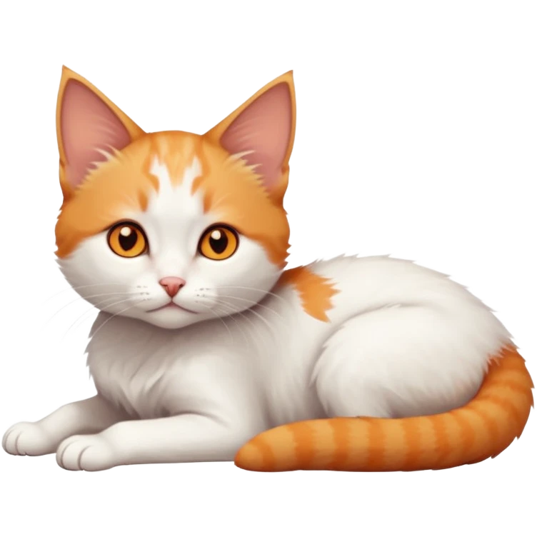 full body of very small + skinny ginger and white kitten with deep orange eyes and triangular shaped face lying down emoji