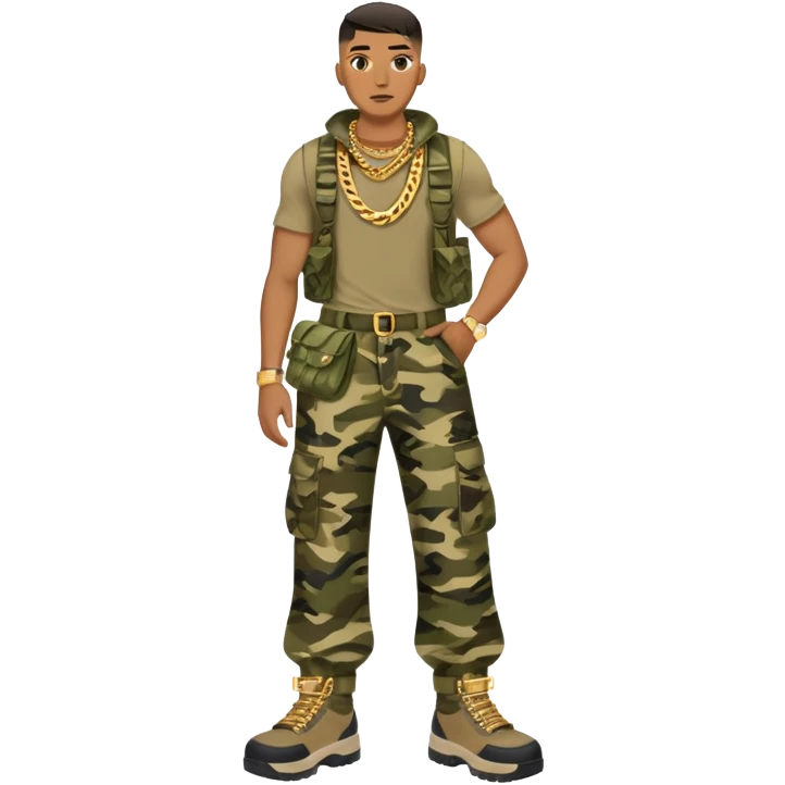 Khaki camo cargo pants with gold chains emoji