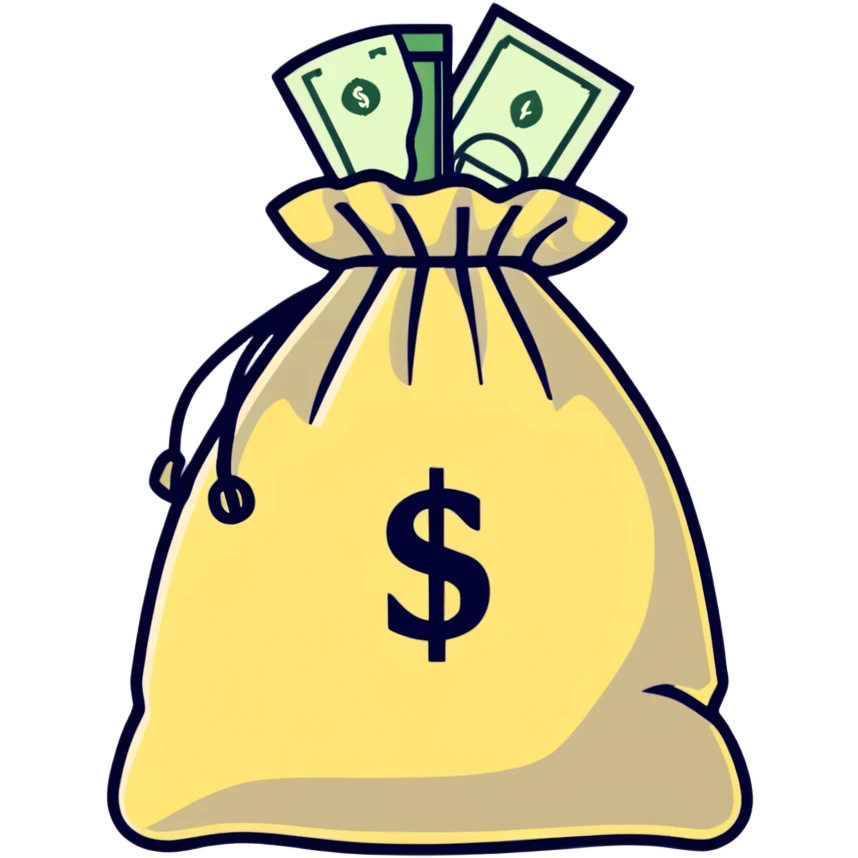 money bag with DEPOSIT written on it, bank deposit bag, dollar sign, canvas bag emoji