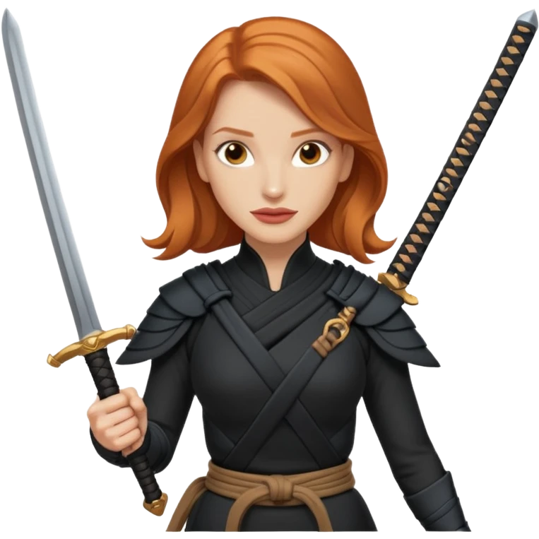 Jessica Chastain, in a ninja position with swords emoji