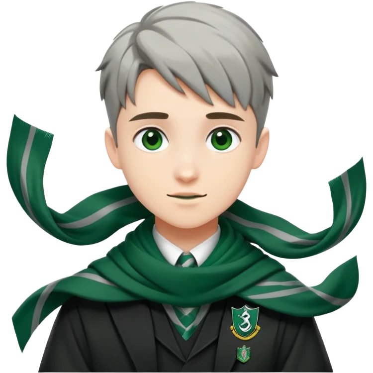 Student in Slytherin uniform with green and silver scarf falling over emoji