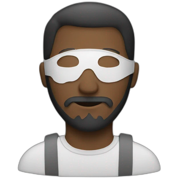 A man wearing a mask with writing  emoji