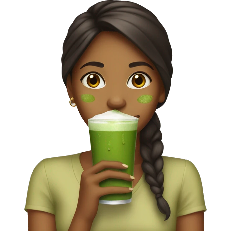 A brown girl who’s drink matcha  emoji