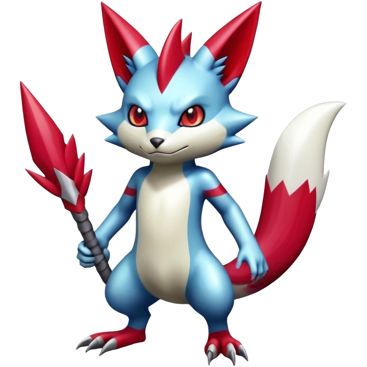 Cool Shiny Digimon-Sneasel-Zangoose-hybrid full body with sharp stripes  emoji