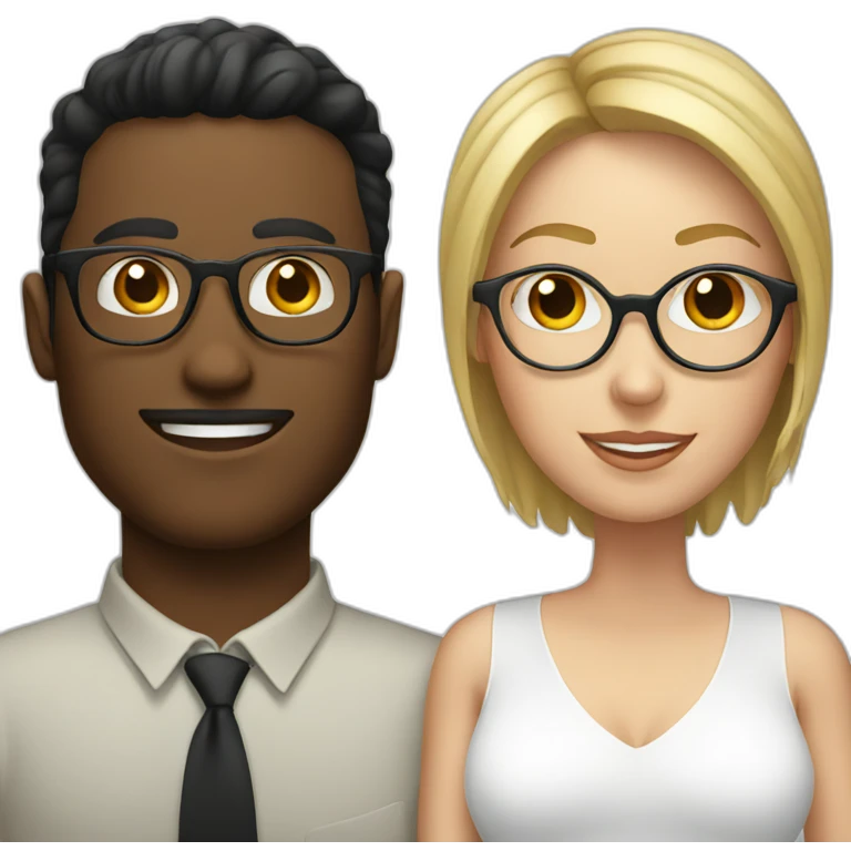white man with glasses and white woman with glasses in love emoji