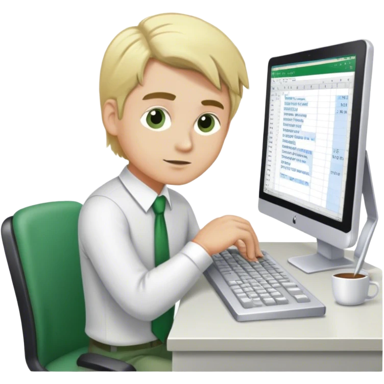 Blonde man working on excel on computer emoji