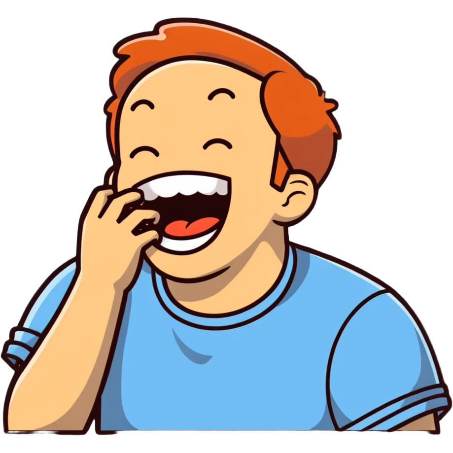 Guy choking himself while laughing emoji