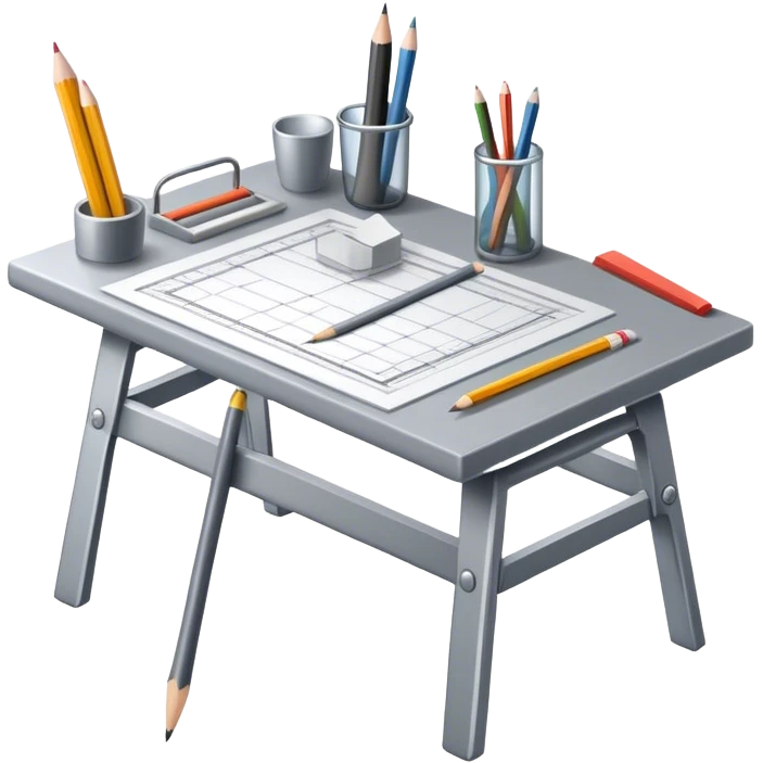 Icon for Furniture Design: a furniture drawing with 3D models of furniture pieces placed on top, accompanied by rulers and a pencil. The icon should represent the design process with focus on precision and modeling. Transparent background. emoji