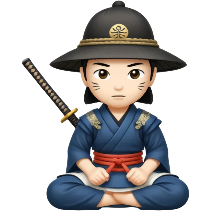 asian white skin Samurai in Hat, Samurai kneeling  emoji