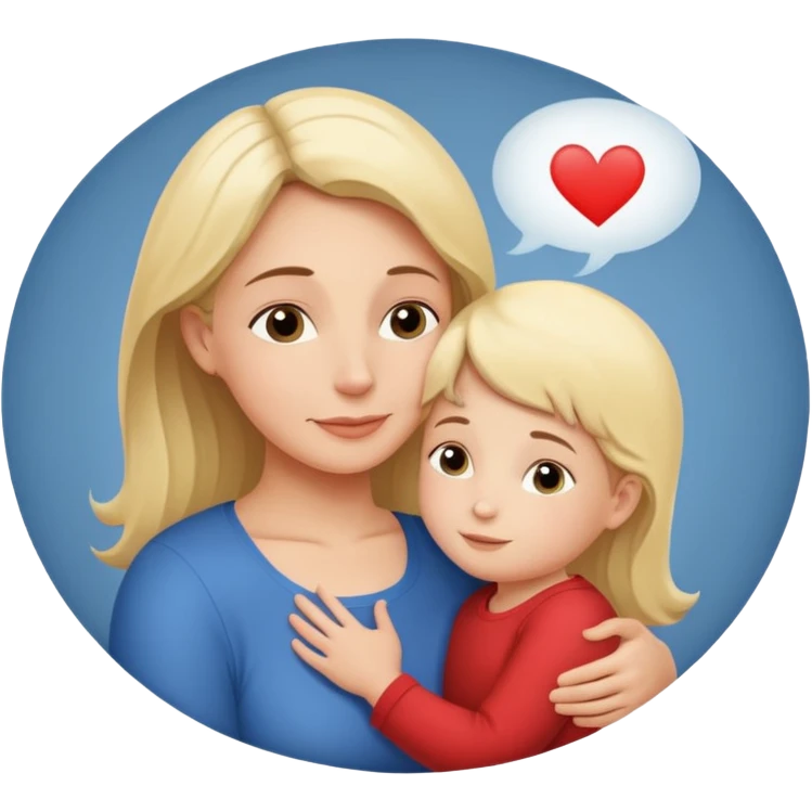 The mother and child should hug each other, and inside the speech bubble, it should say "I love you very much, Mommy" in French. emoji
